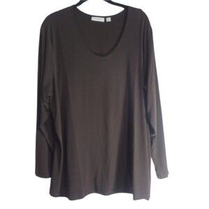 Susan Graver Top Tunic Sz 2X Chocolate Brown Long Sleeve Low Scoop Neck